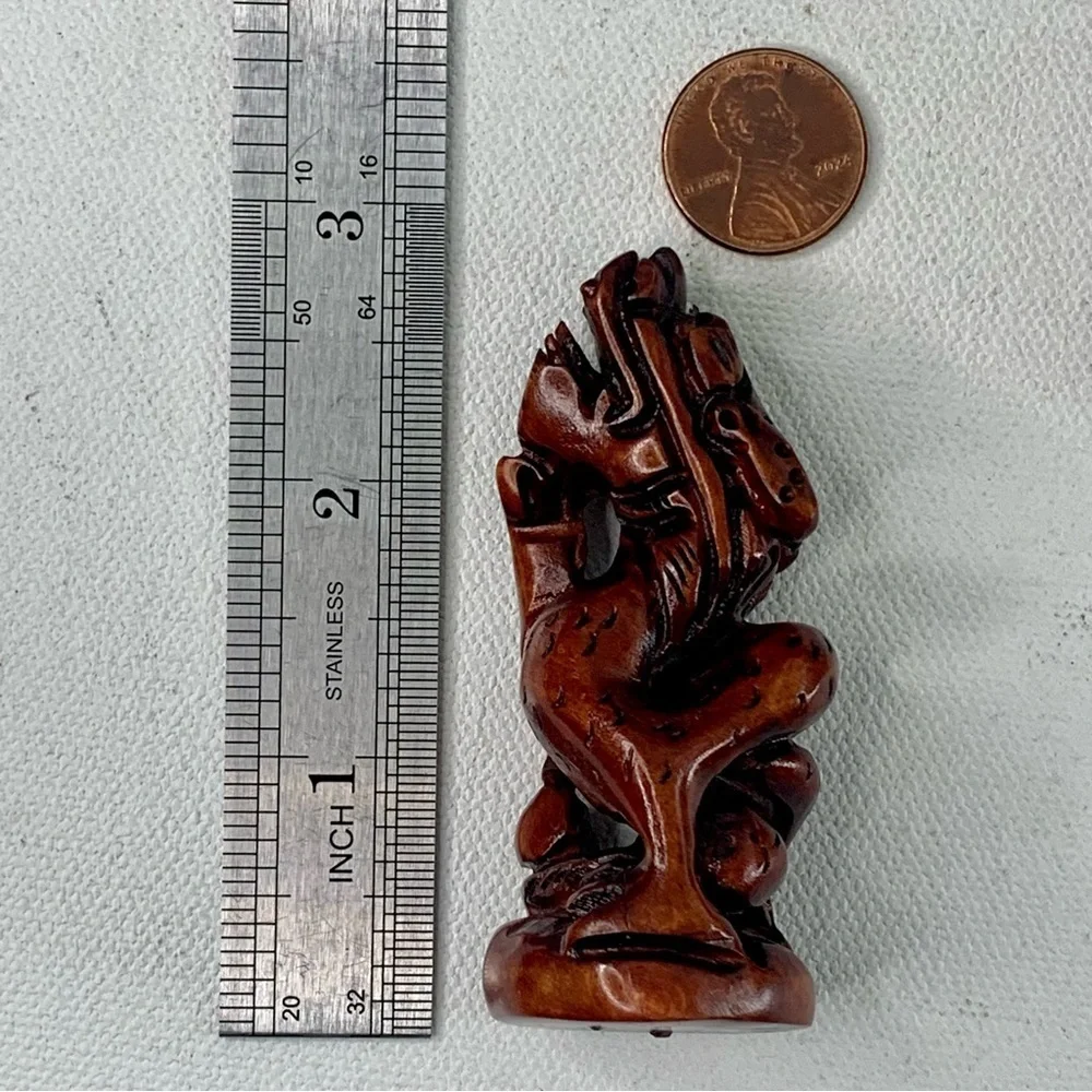 Vintage Boxwood Netsuke Dragon Figurine Wooden Animal Carving Wood Carved Figure
